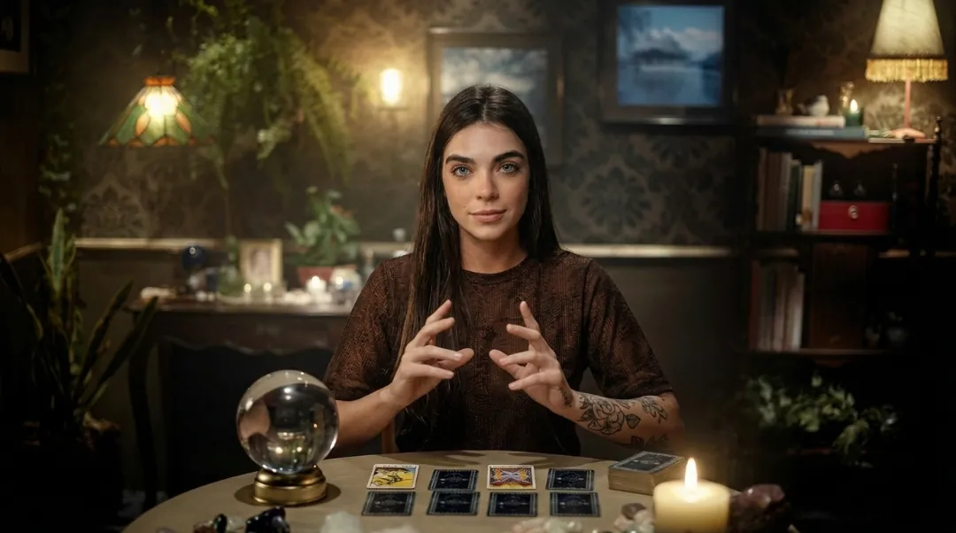 Psychic Sarah, who prepares the reading